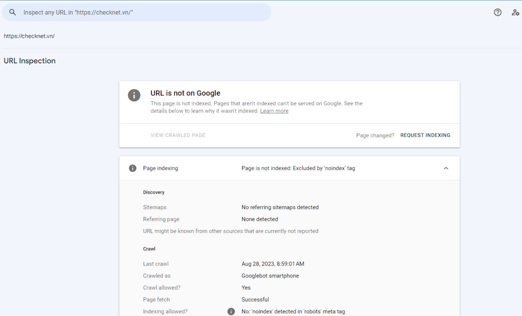 Kiểm tra trang đã được index chưa với Google Seach Console